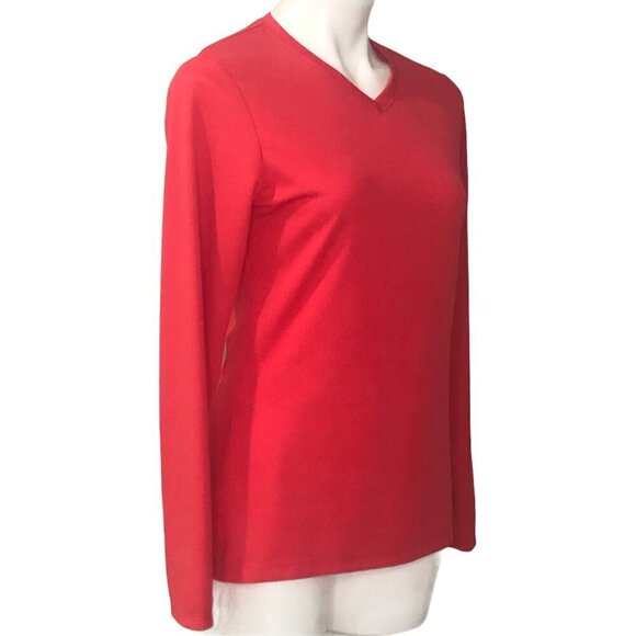 Asics Logo Pink Long Sleeve Athletic Top, V-Neck Women's Size M - Picture 3 of 8